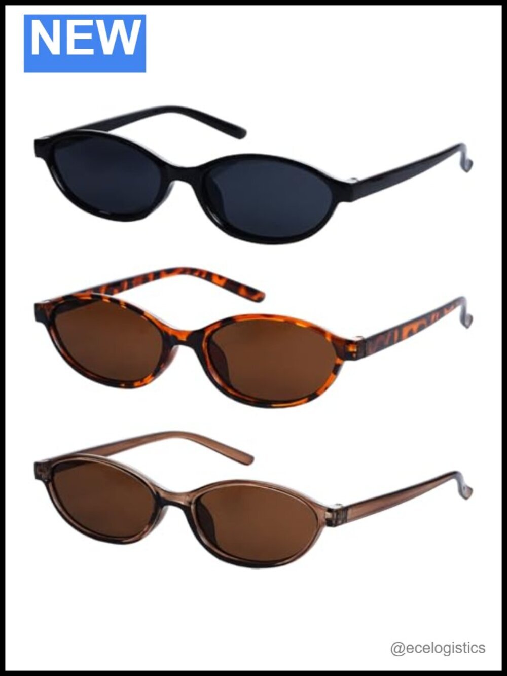 Retro Oval Cat Eye Sunglasses 3 Pack Narrow 90s Y2K UV Protection